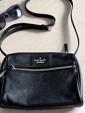Kate Spade Black Pebble Leather Crossbody Purse with Gold Accents